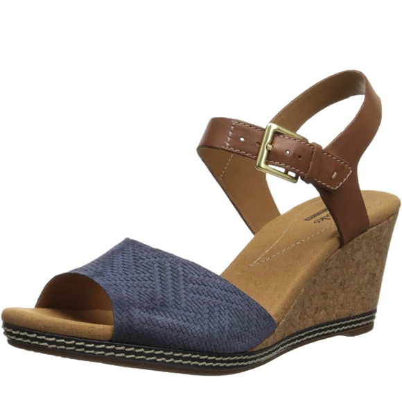 Clarks Shoes - Clarks Helio Jet Wedge Sandal in Blue Size 10